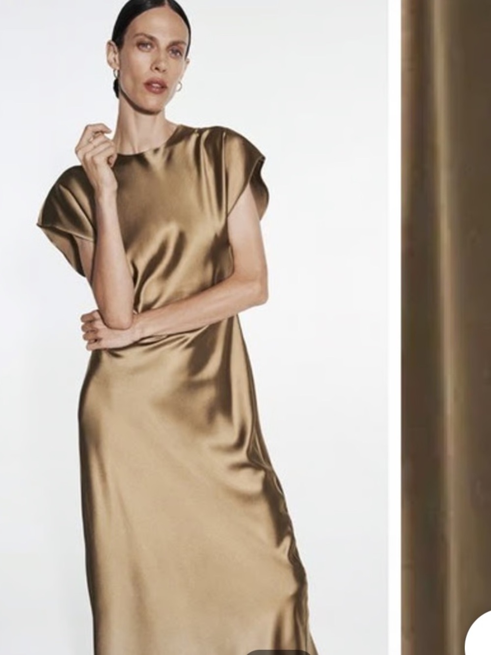 Zara Satin-Effect Midi Dress in Mink Brown